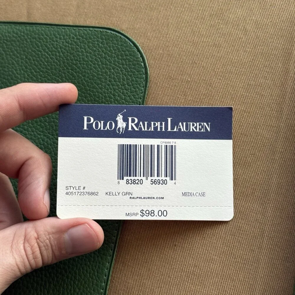 Polo Ralph Lauren Leather Green Case For Ipad Or Tablet Media Case‎ Embossed NWT